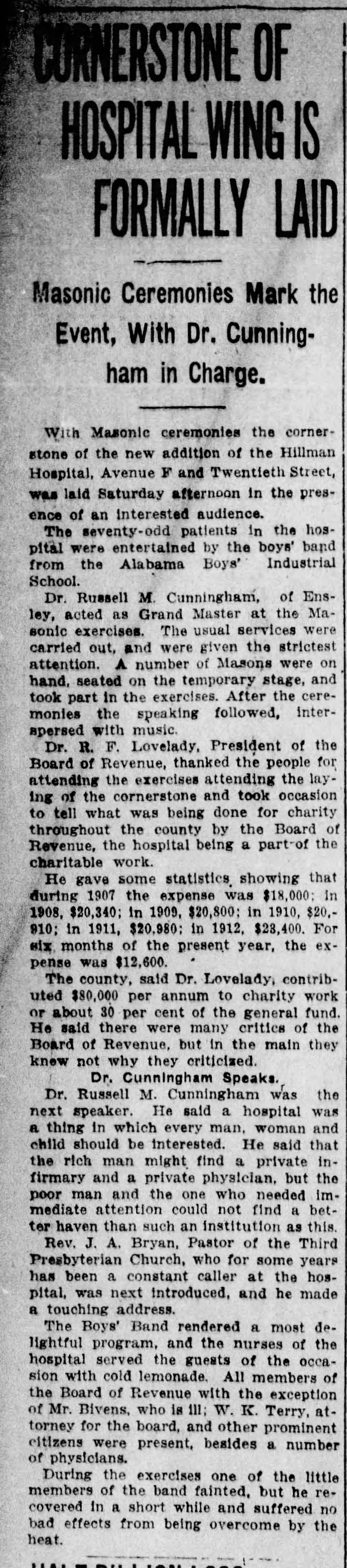 Cornerstone of Hospital Wing Is Formally Laid